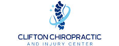 Medical-themed logo showing a blue spinal column with curved motion lines